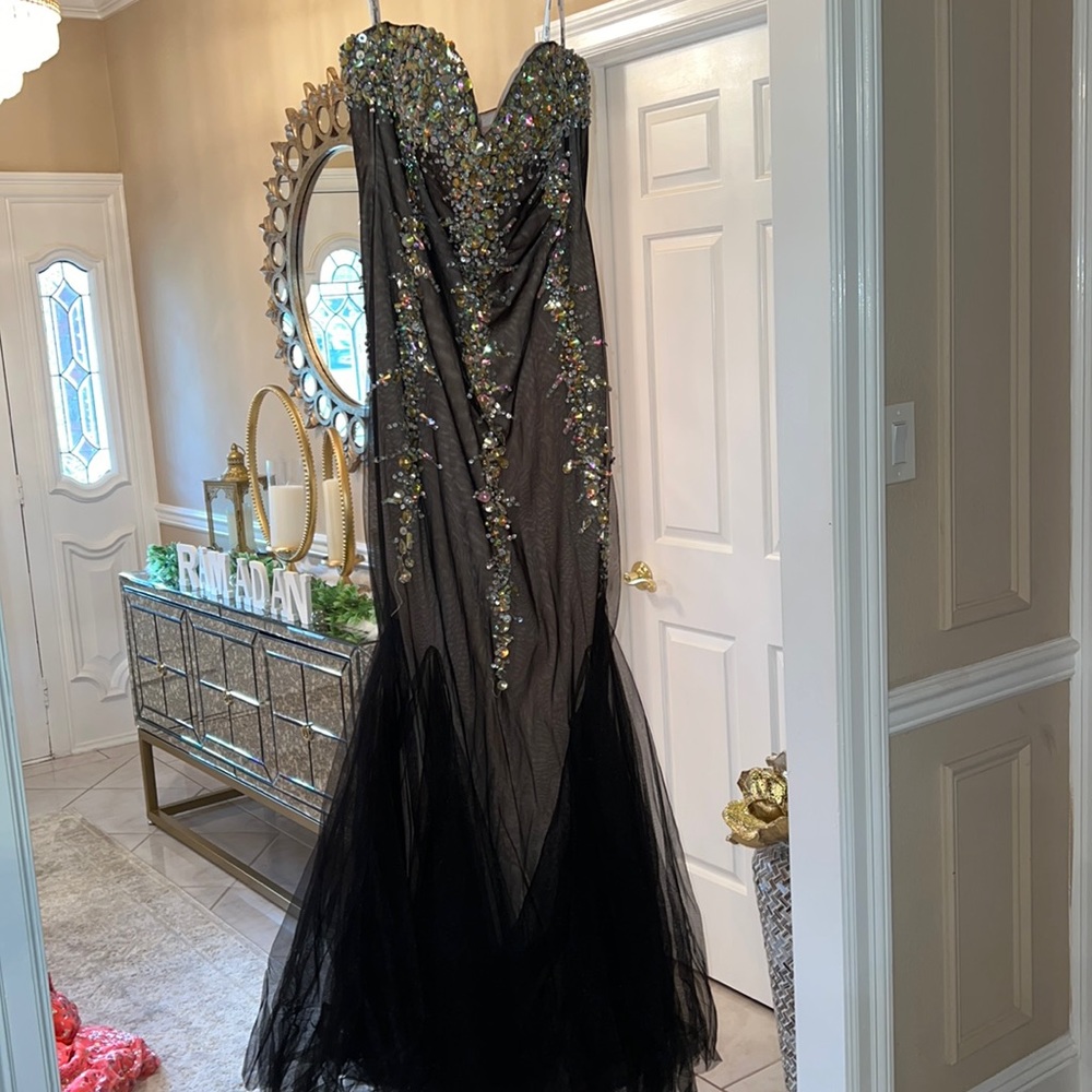 Epic Formals By Karishma Creations Nude and black mermaid style prom dress